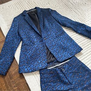 Matching cheetah print blue suit